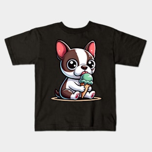 Boston Terrier Eating Ice Cream Kids T-Shirt